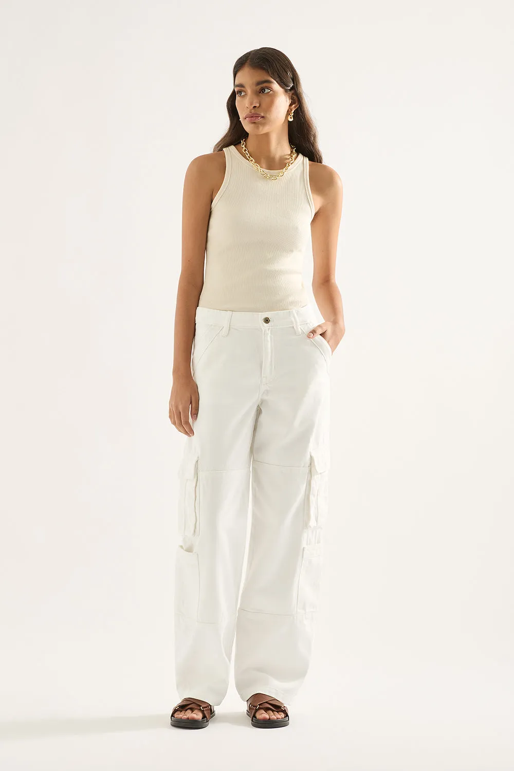 Isla Slouchy Cargo Jeans - White