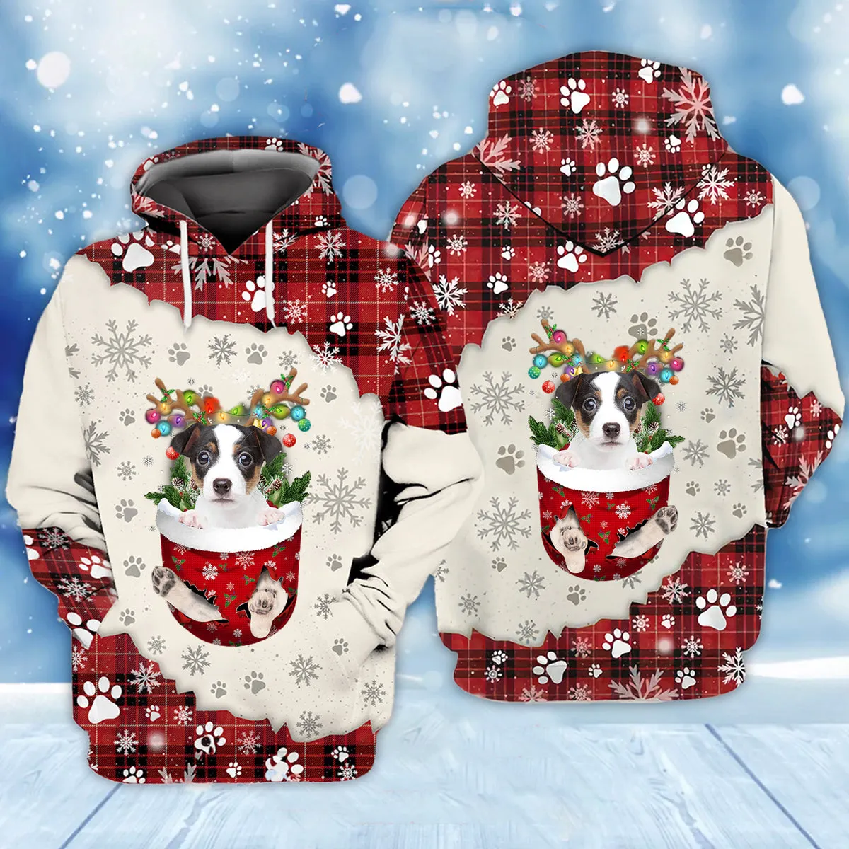 Jack Russell Terrier. In Snow Pocket Merry Christmas Unisex Hoodie