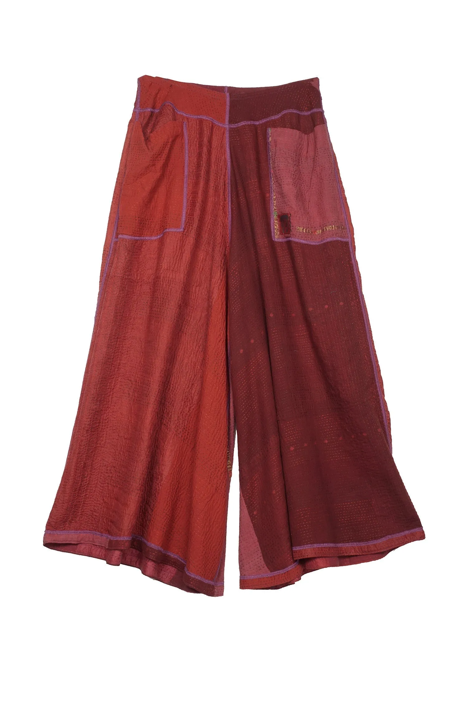 JAIPUR PATCH KANTHA WIDE LEG PANTS - jp2623-red -