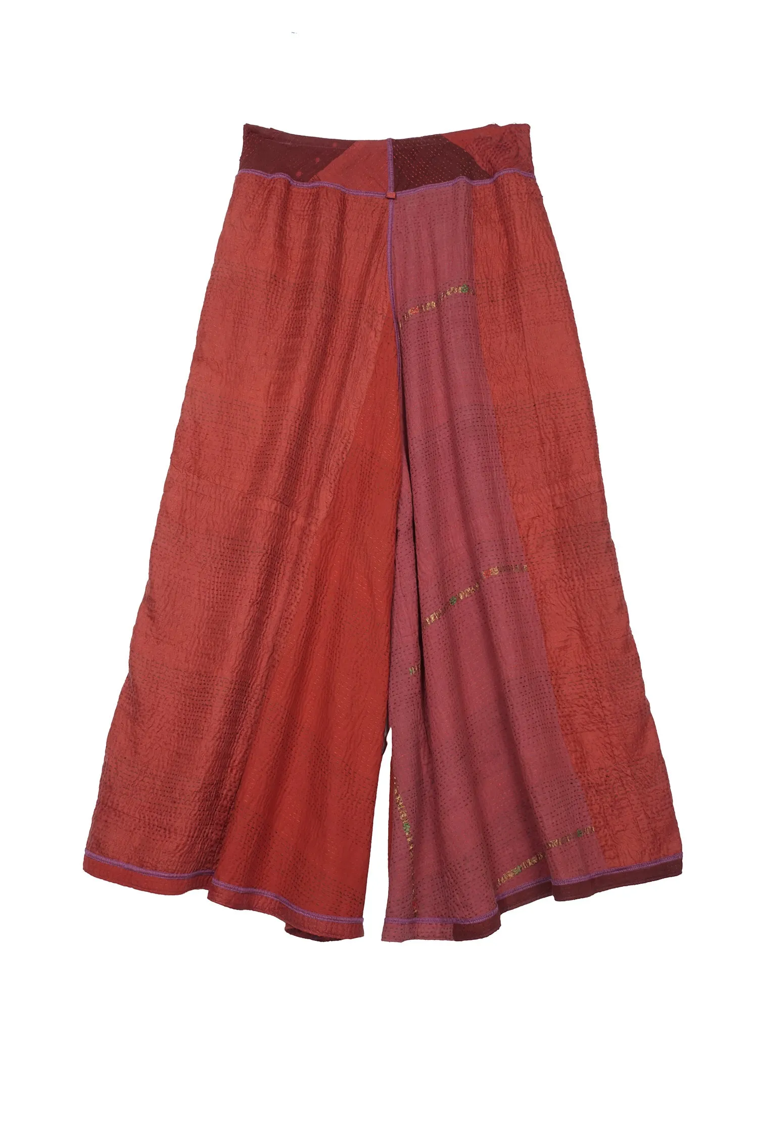 JAIPUR PATCH KANTHA WIDE LEG PANTS - jp2623-red -