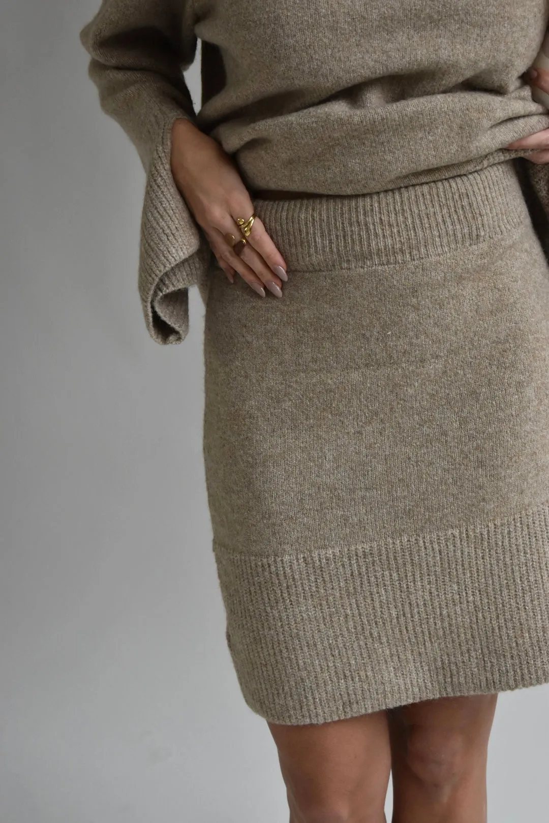 Knitted mini skirt - Taupe