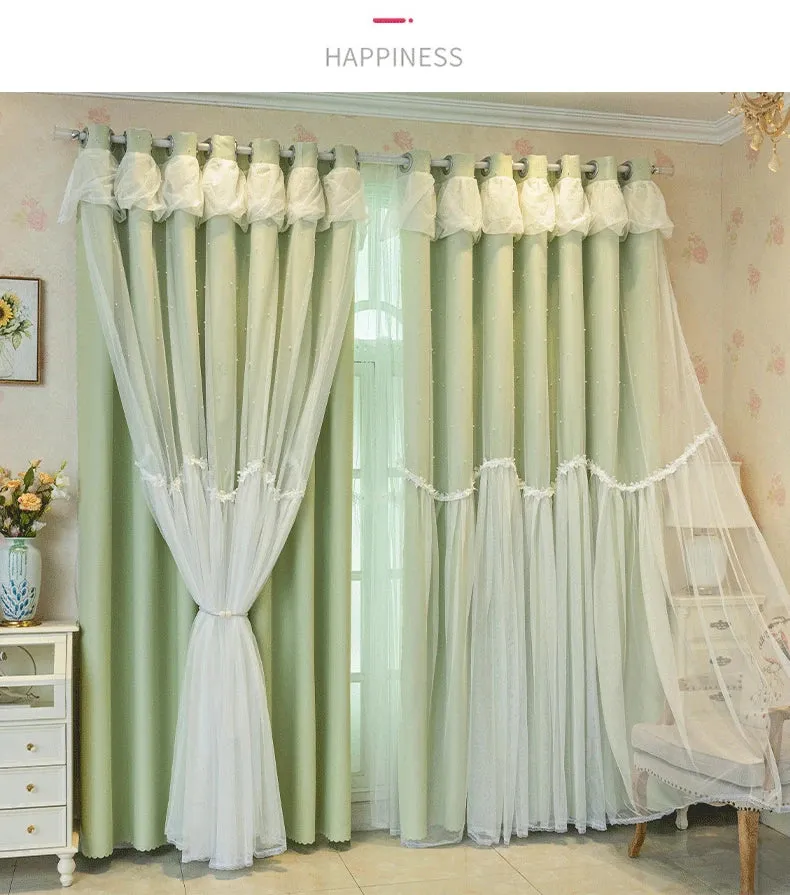 Korean Princess Curtains for Living Dining Room Bedroom Cloth Gauze Integration New  Luxury Girl Window Blackout Customize