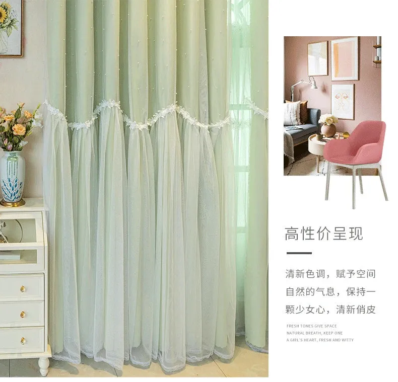 Korean Princess Curtains for Living Dining Room Bedroom Cloth Gauze Integration New  Luxury Girl Window Blackout Customize