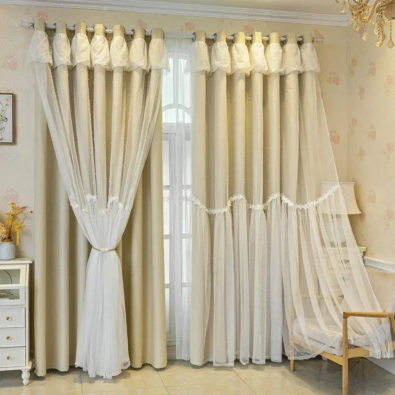 Korean Princess Curtains for Living Dining Room Bedroom Cloth Gauze Integration New  Luxury Girl Window Blackout Customize