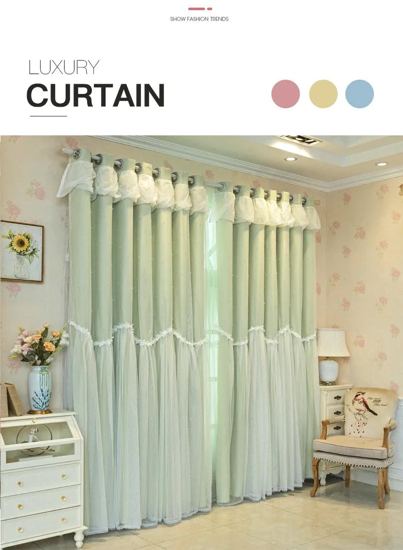 Korean Princess Curtains for Living Dining Room Bedroom Cloth Gauze Integration New  Luxury Girl Window Blackout Customize