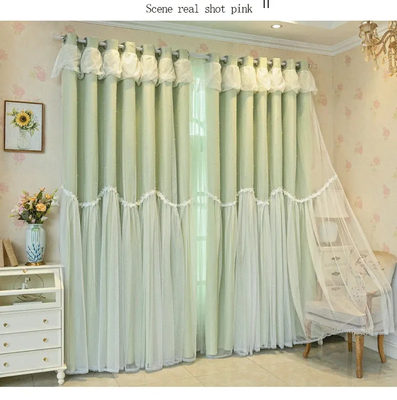 Korean Princess Curtains for Living Dining Room Bedroom Cloth Gauze Integration New  Luxury Girl Window Blackout Customize