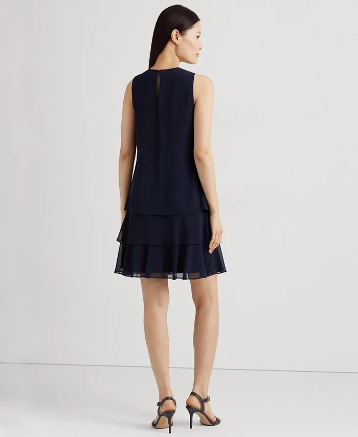 Lauren Ralph Lauren women's shift dress with crinkled georgette, blue