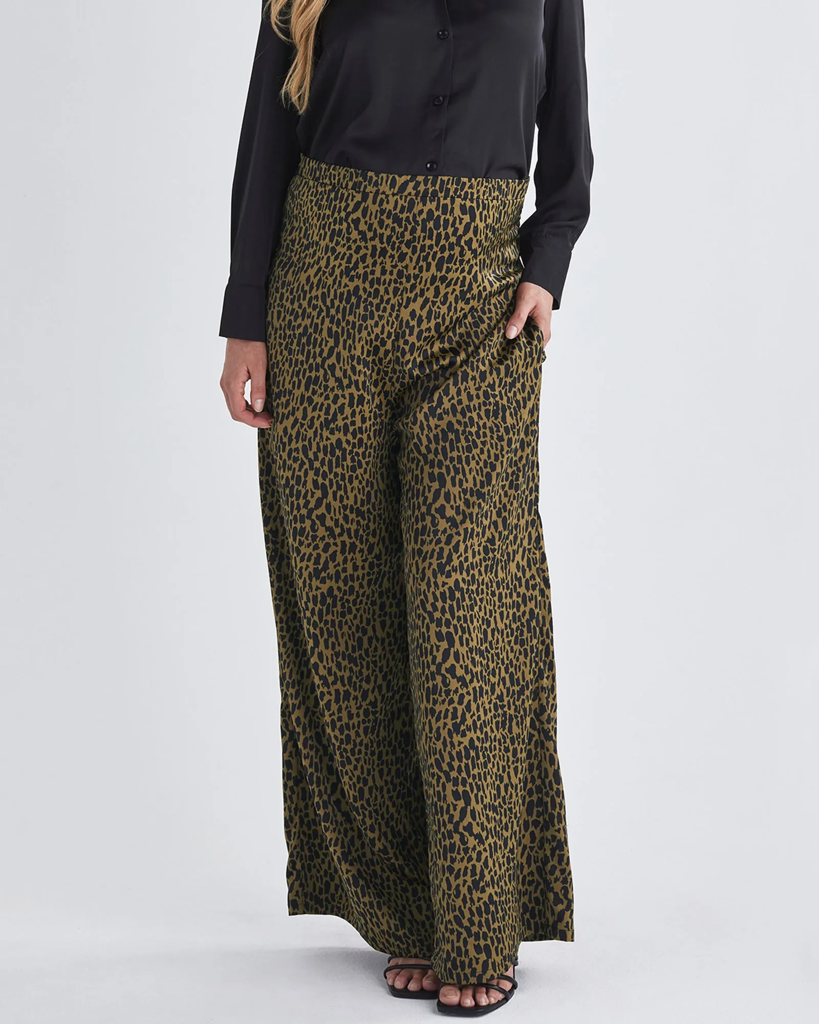 Leona Animal Print Satin Wide Leg Maternity Pants