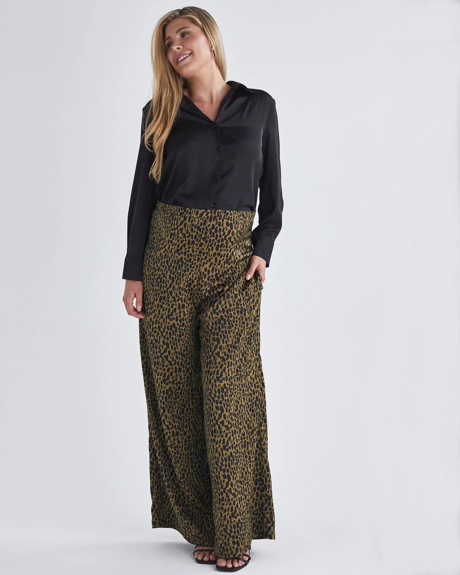 Leona Animal Print Satin Wide Leg Maternity Pants