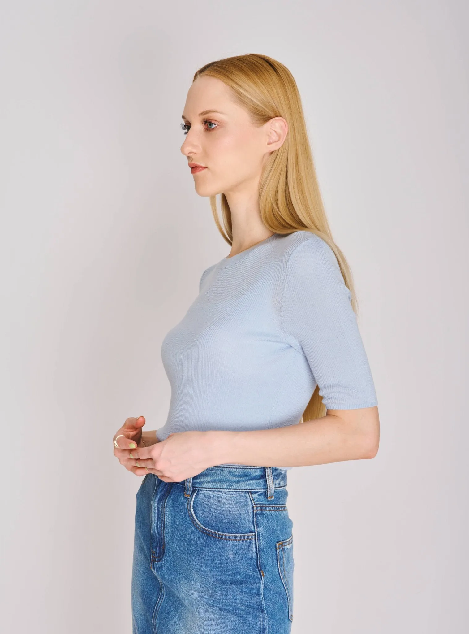 MONA silk-blended top (Light blue)