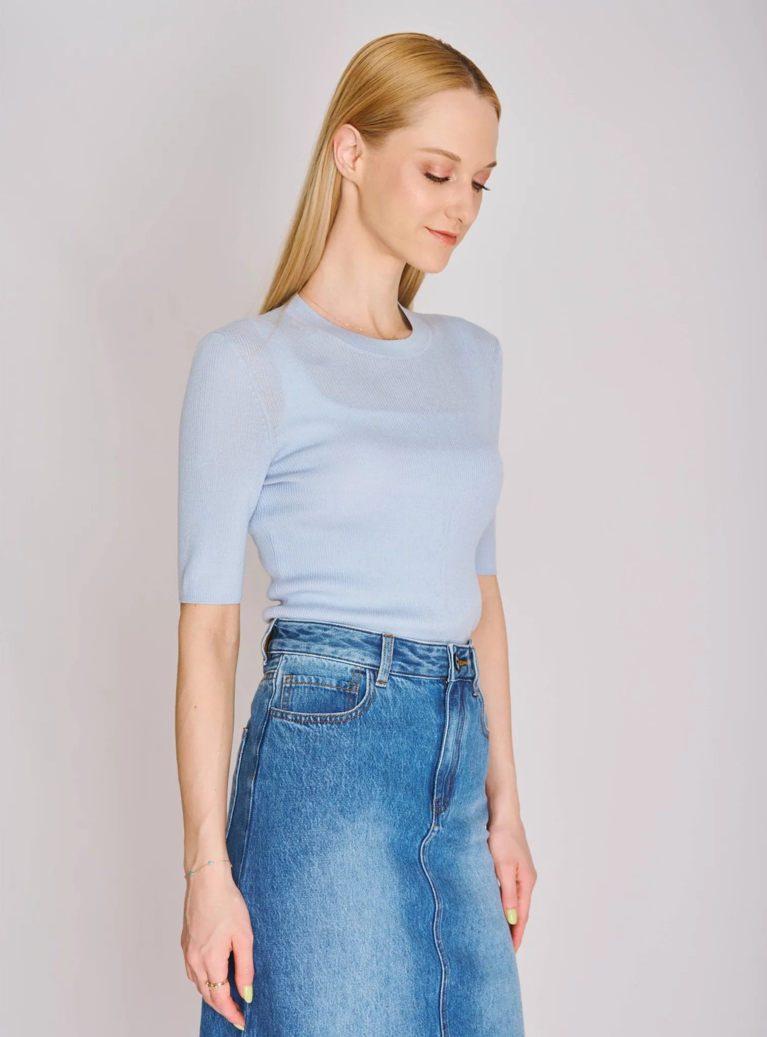 MONA silk-blended top (Light blue)