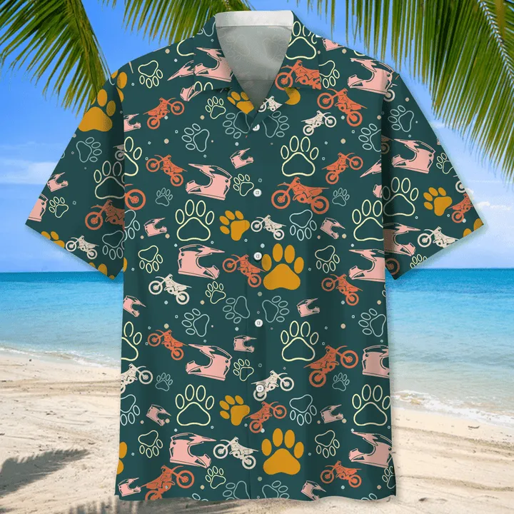 Motocross And Dog Hawaiian Shirt, Short Sleeve Summer Vacation Beach Shirts for men