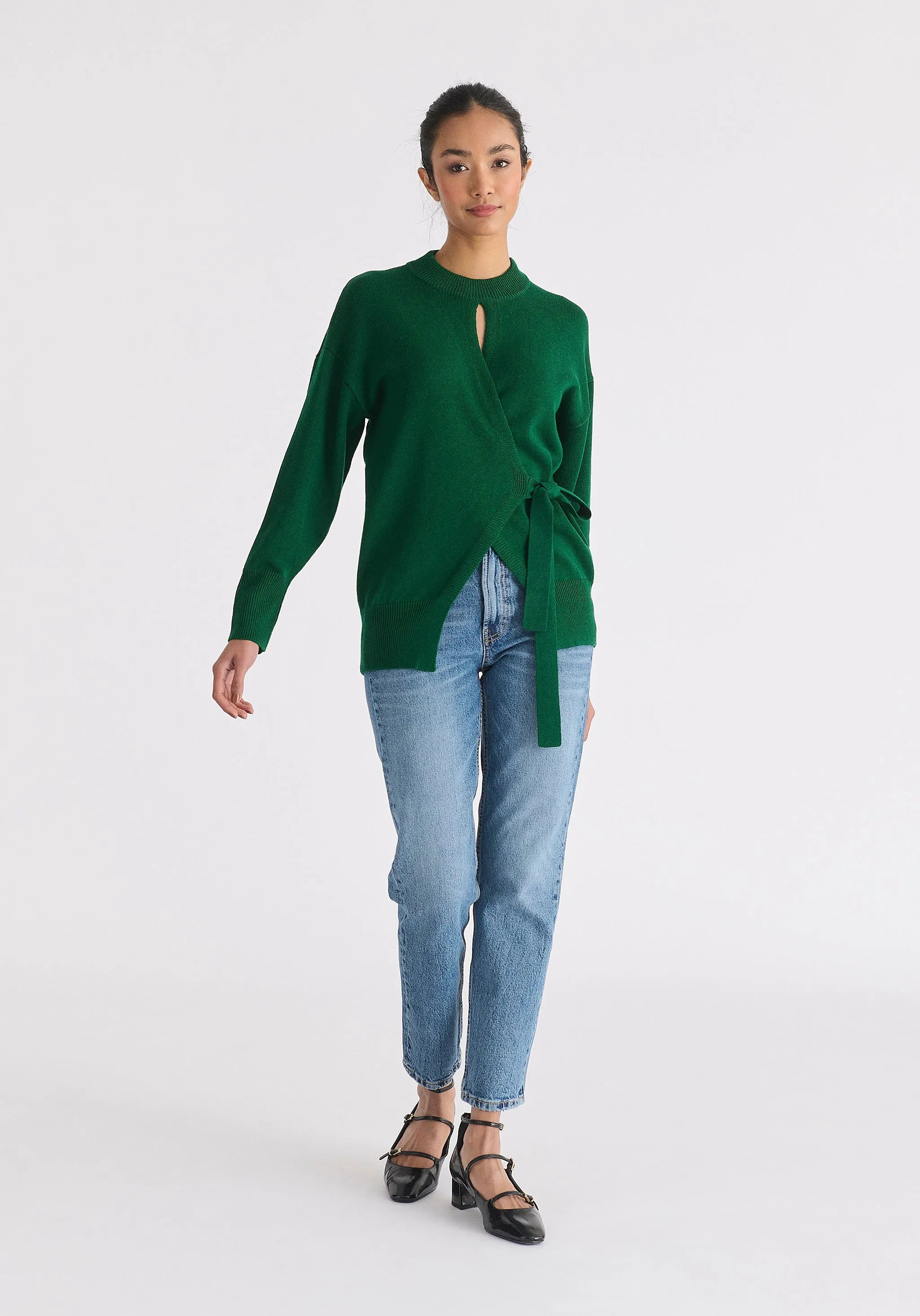 Open Front Mock Neck Wrap Jumper