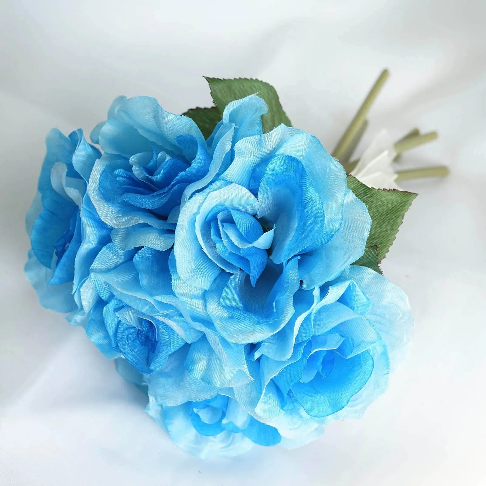 Open Rose Bouquet Artificial Silk Flowers - Turquoise