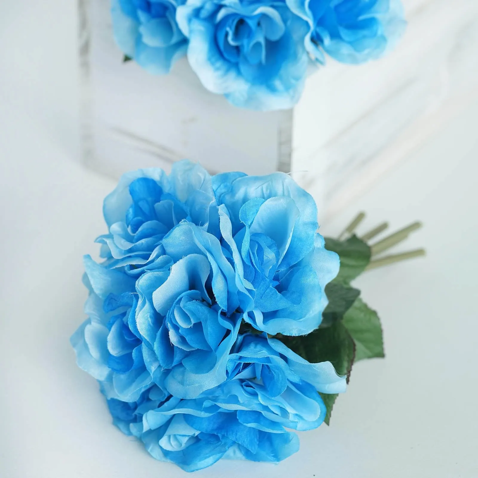 Open Rose Bouquet Artificial Silk Flowers - Turquoise