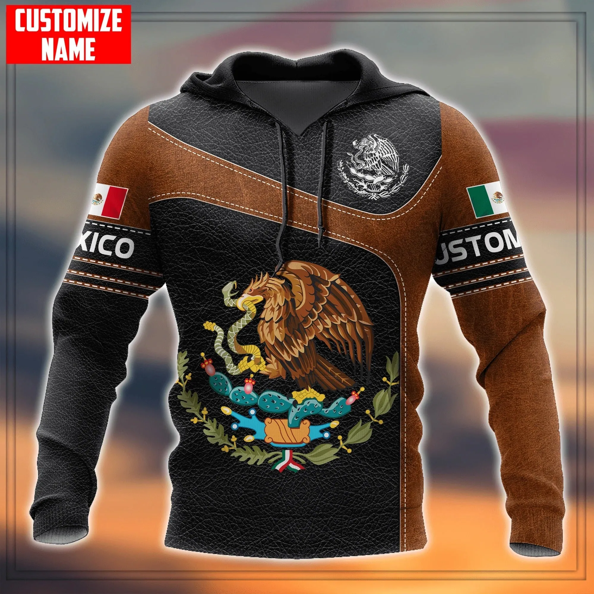 Personal With Name Mexicano Hoodie Leather Pattern, Cool Premium Mexico Hoodie