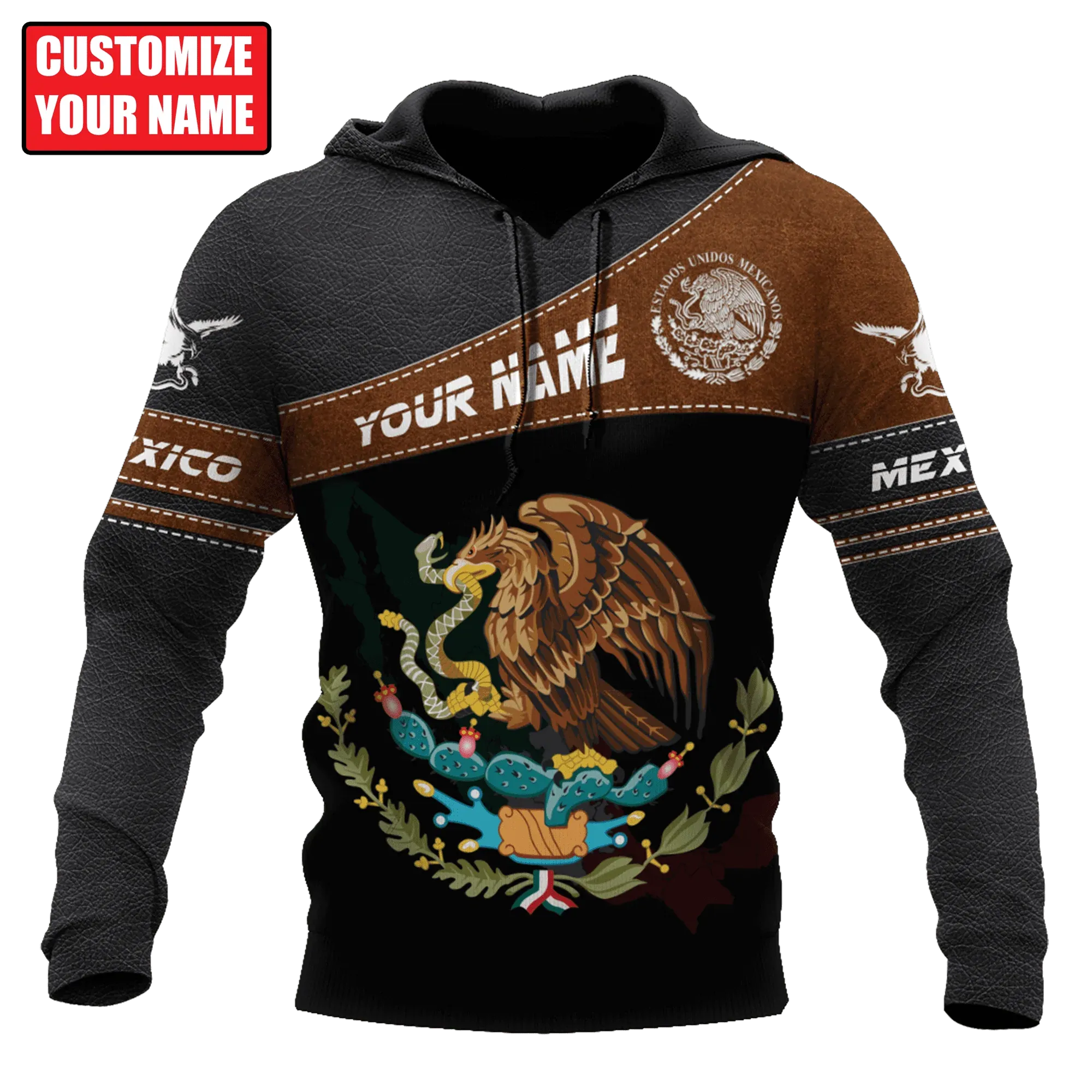 Personal With Name Mexicano Hoodie Leather Pattern, Cool Premium Mexico Hoodie