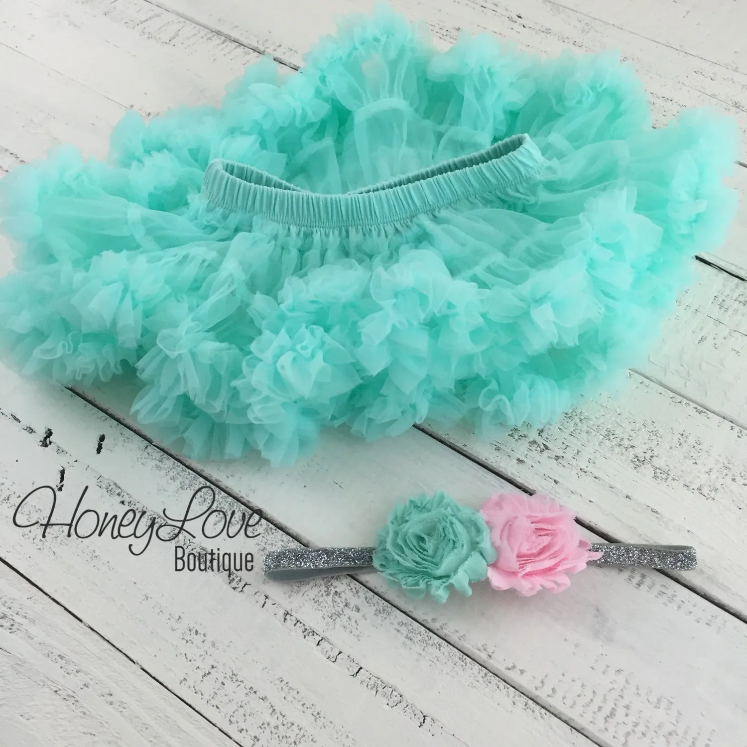 Personalized 1st Birthday Princess Outfit - Silver Glitter, Light Pink and Mint/Aqua