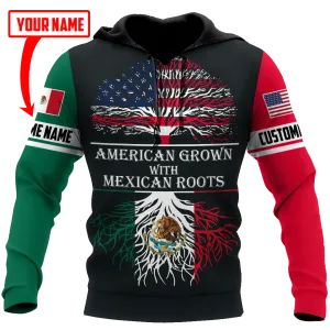 Personalized American Grown With Mexican Roots Hoodie, American Mexico Hoodie 3D Full Print