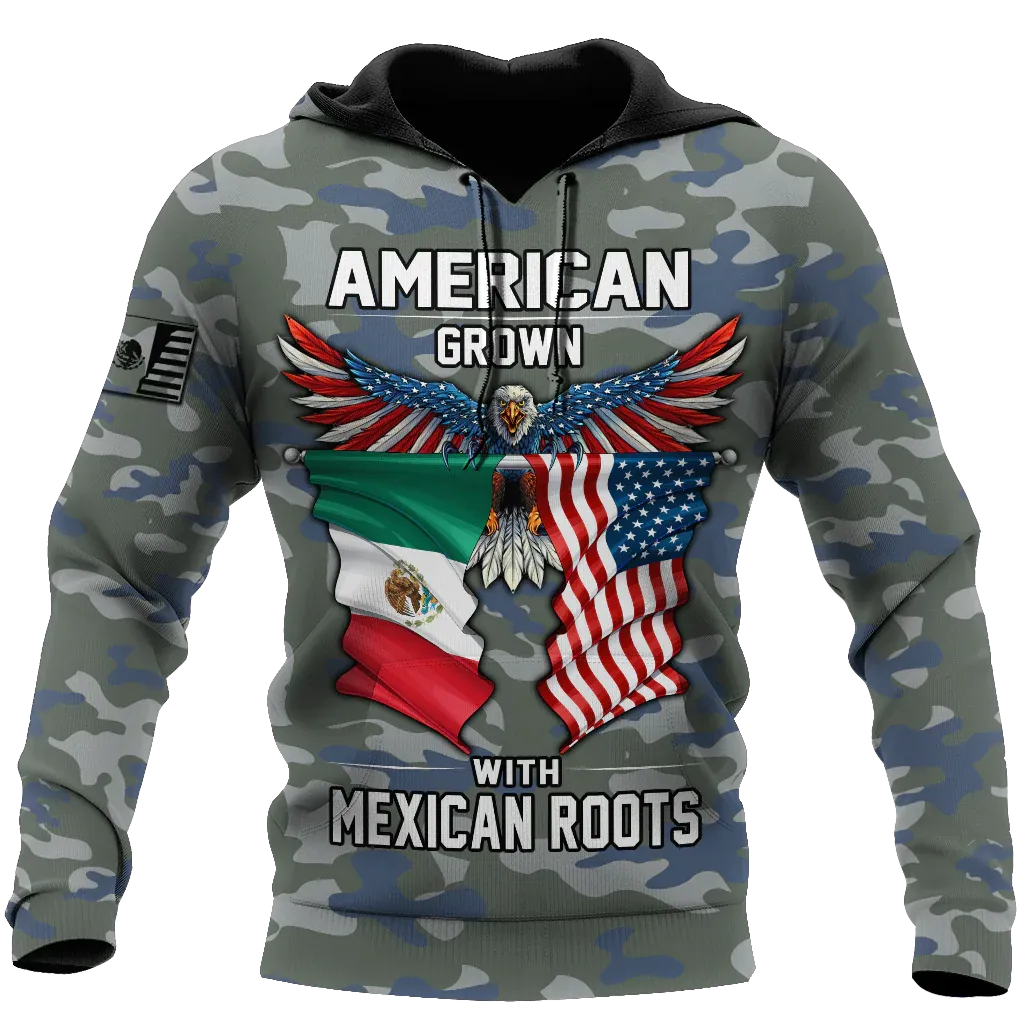 Personalized American Grown With Mexican Roots Hoodie, American Mexico Hoodie 3D Full Print