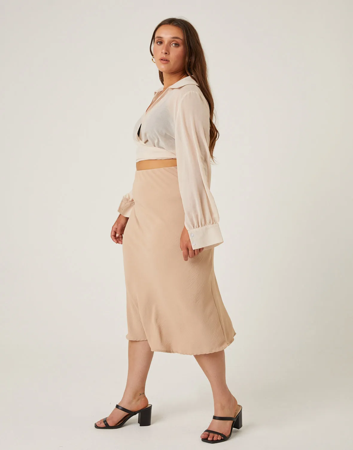 Plus Size Bias Cut Midi Skirt