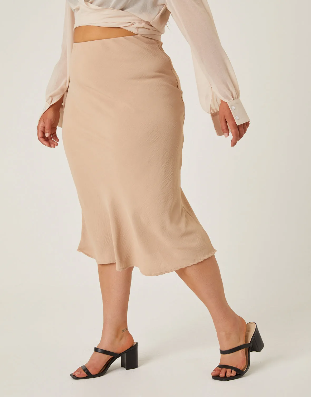 Plus Size Bias Cut Midi Skirt