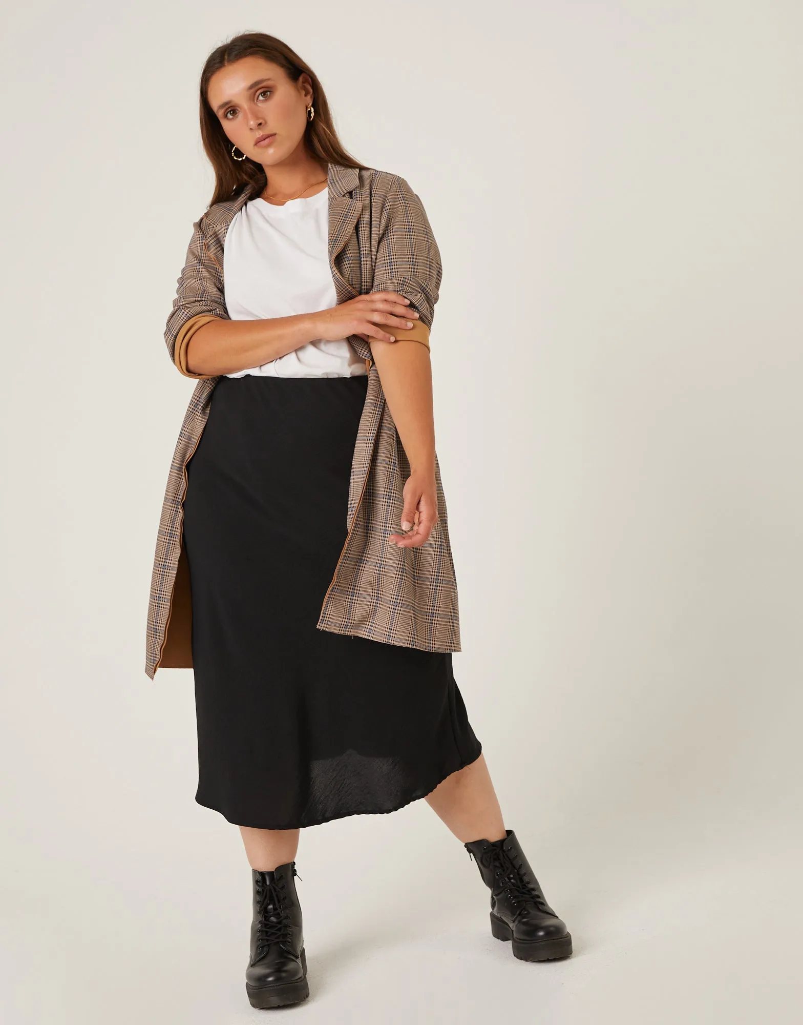 Plus Size Bias Cut Midi Skirt