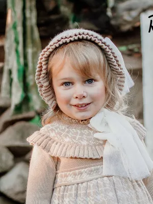 Rahigo Camel knitted bonnet with tulle bow