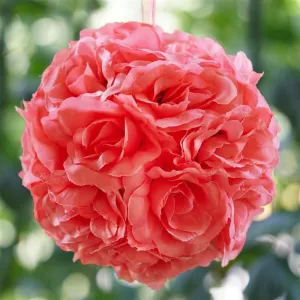 Rose Kissing Ball Artificial Silk Flowers - Coral - 4 pack