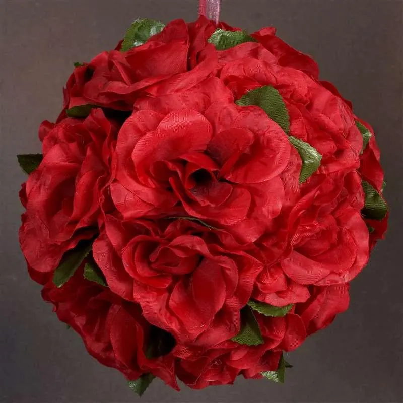 Rose Kissing Ball Artificial Silk Flowers - Red - 4 pack