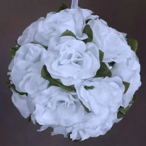 Rose Kissing Ball Artificial Silk Flowers - White - 4 pack