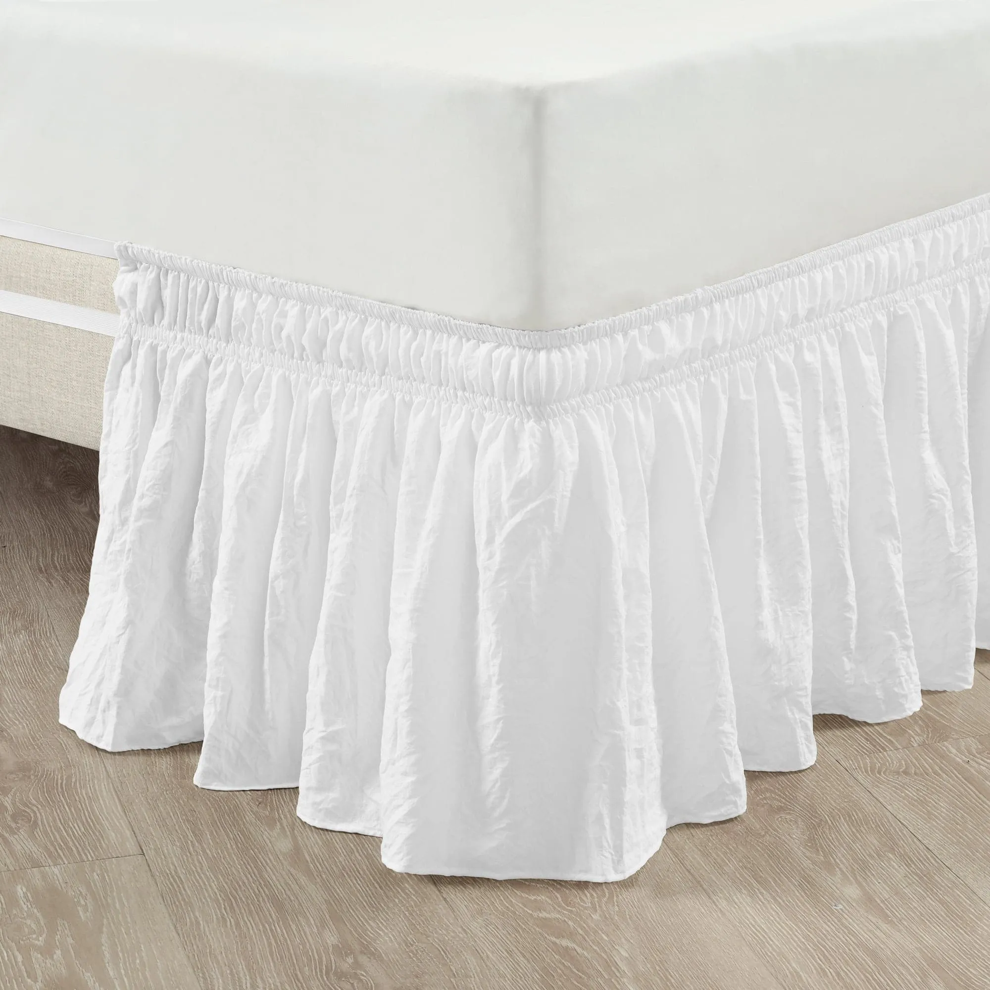 Ruched Ruffle Elastic Easy Wrap Around Bed Skirt