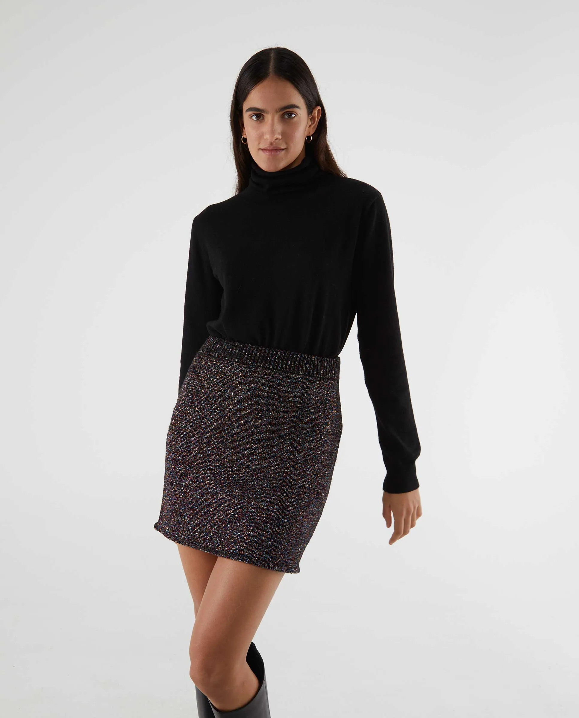 Shiny Knit Mini Skirt