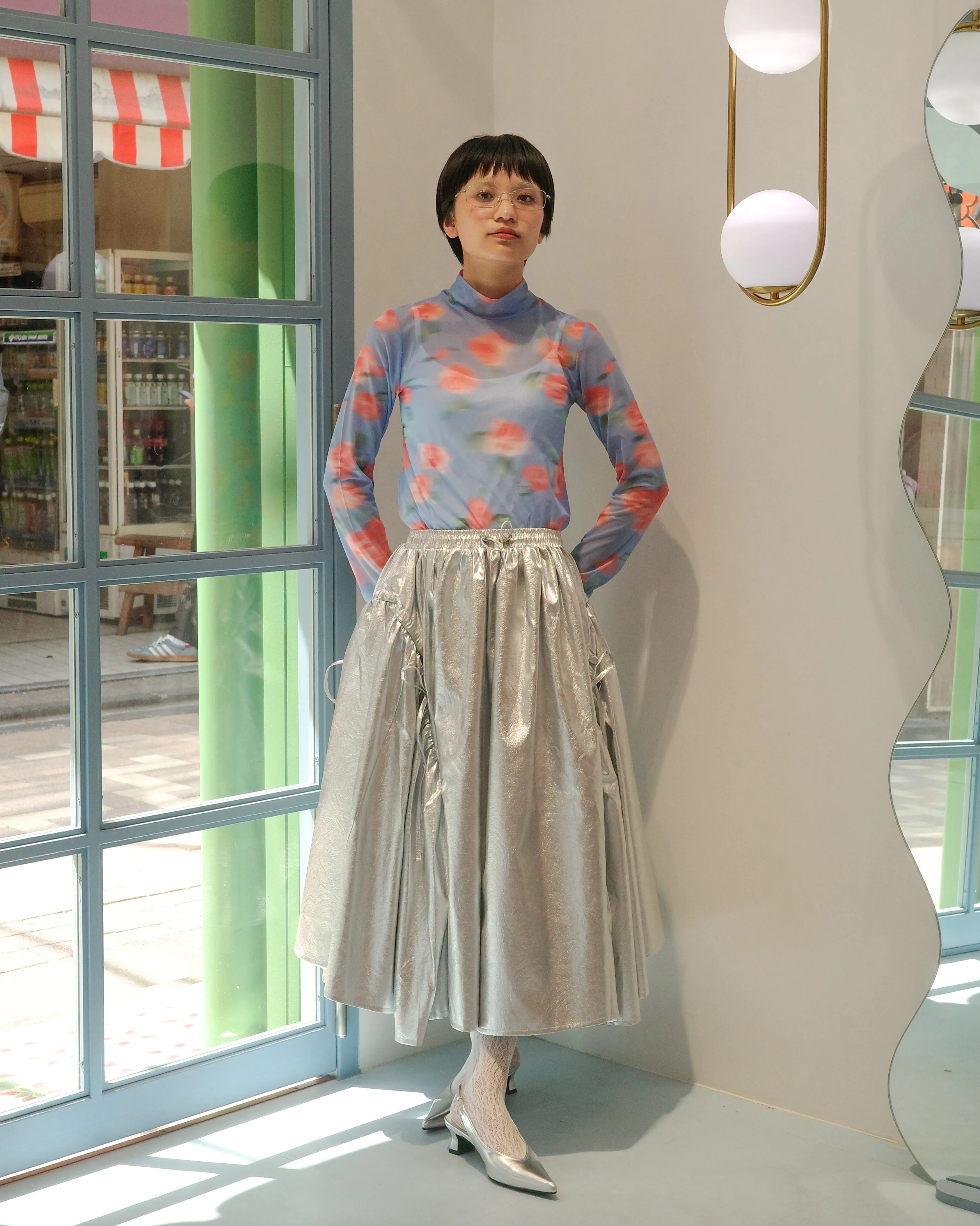 SILVER GATHER RIBBON SKIRT