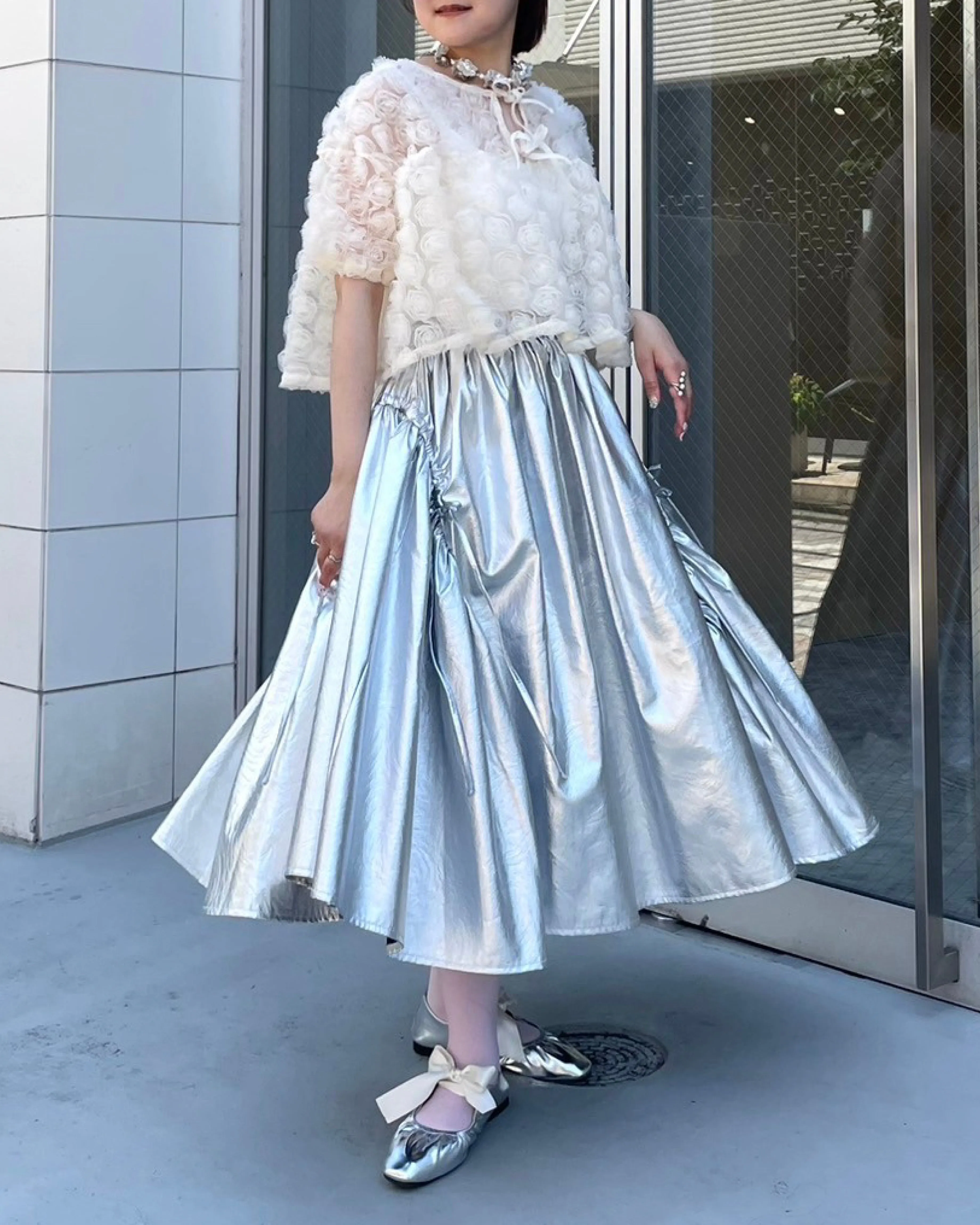 SILVER GATHER RIBBON SKIRT