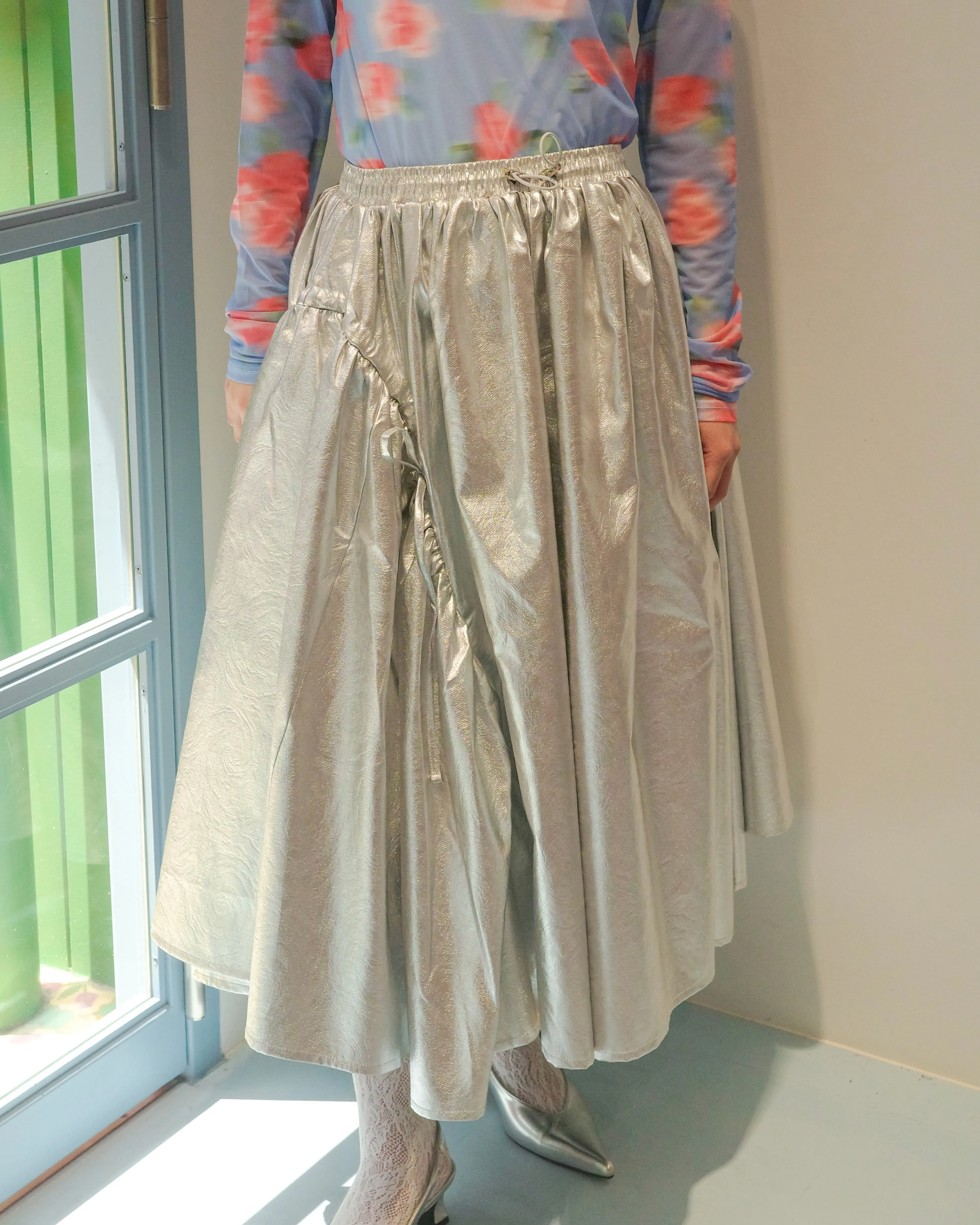 SILVER GATHER RIBBON SKIRT