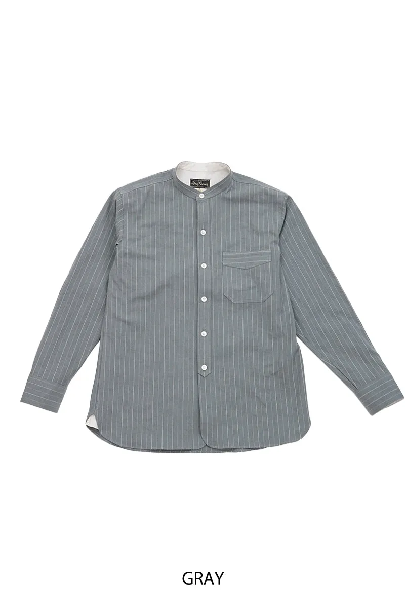 Stripe Band Collar Work Shirt