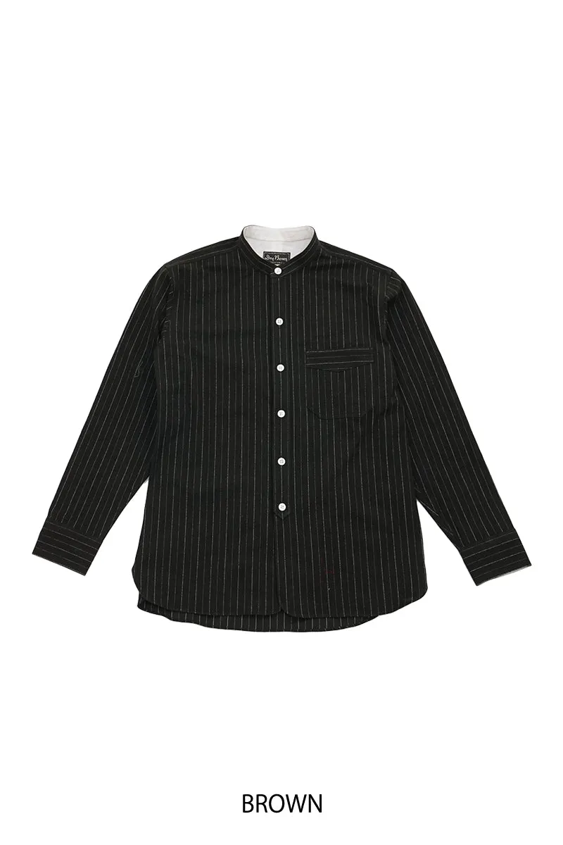 Stripe Band Collar Work Shirt