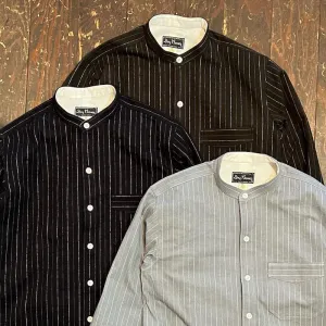 Stripe Band Collar Work Shirt