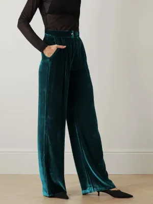 Teal Velvet Wide Leg Pants