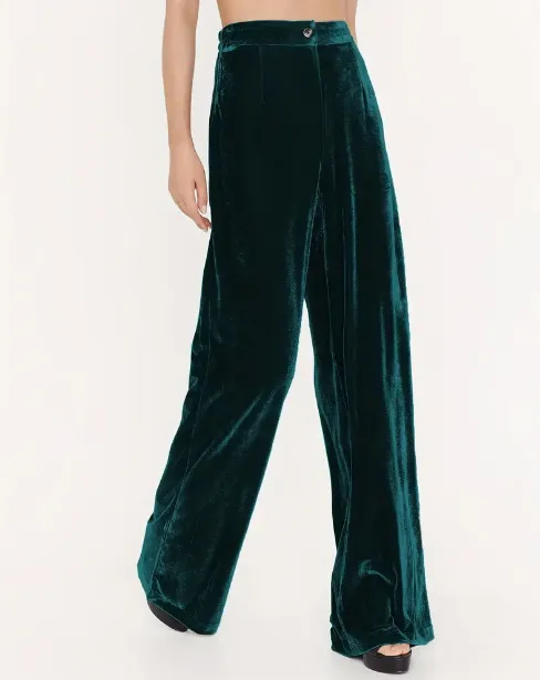 Teal Velvet Wide Leg Pants