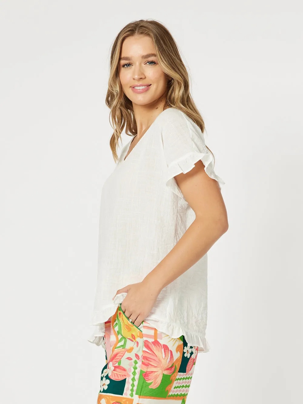 Tulum V Neck Top - White