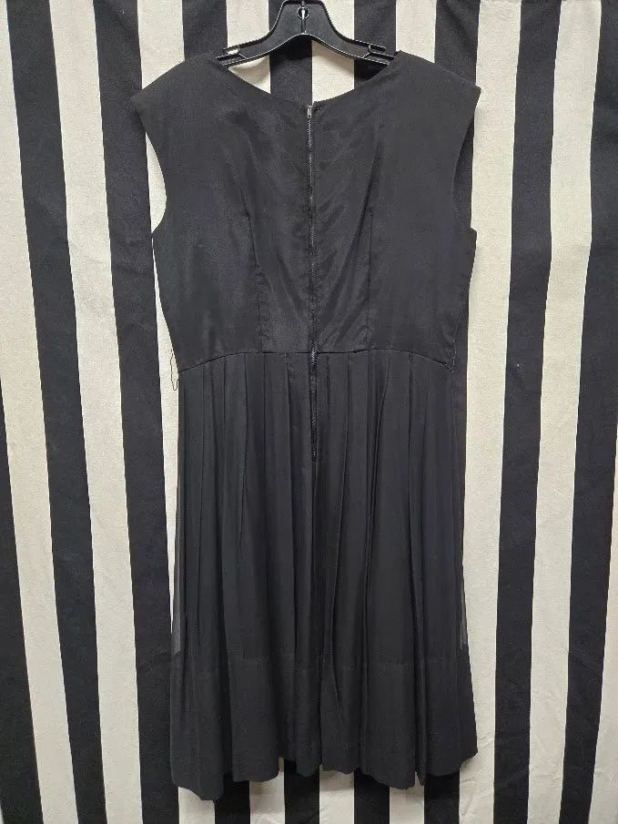 Vintage 50s Black Chiffon Pleated Dress