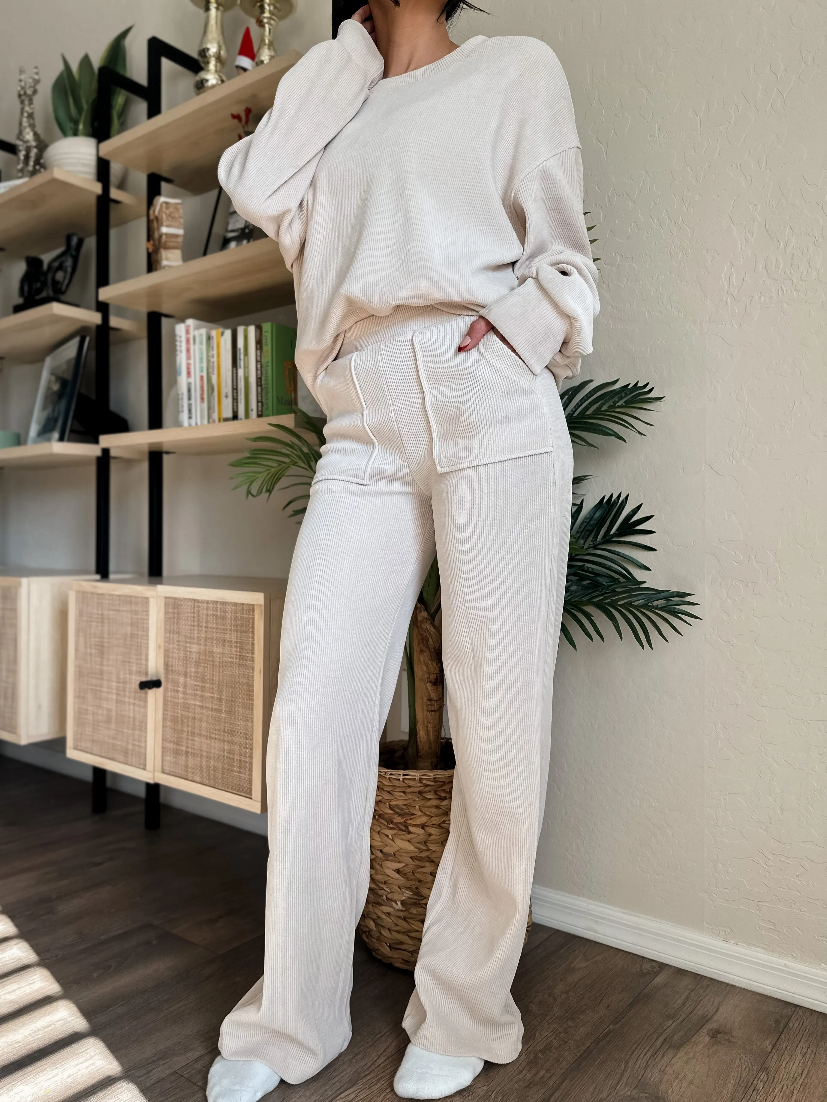 Wide Leg Corduroy Pants - Ivory