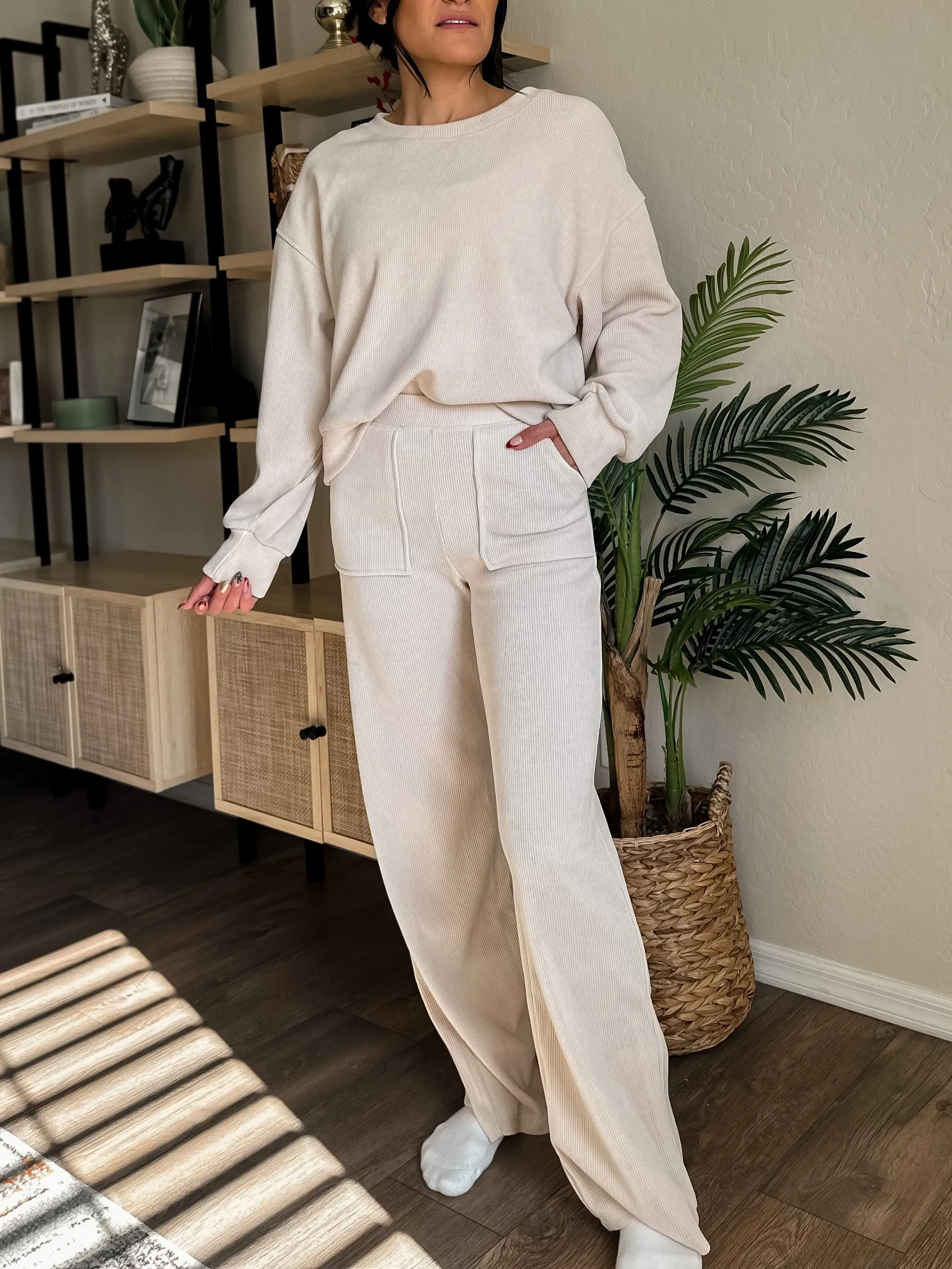 Wide Leg Corduroy Pants - Ivory