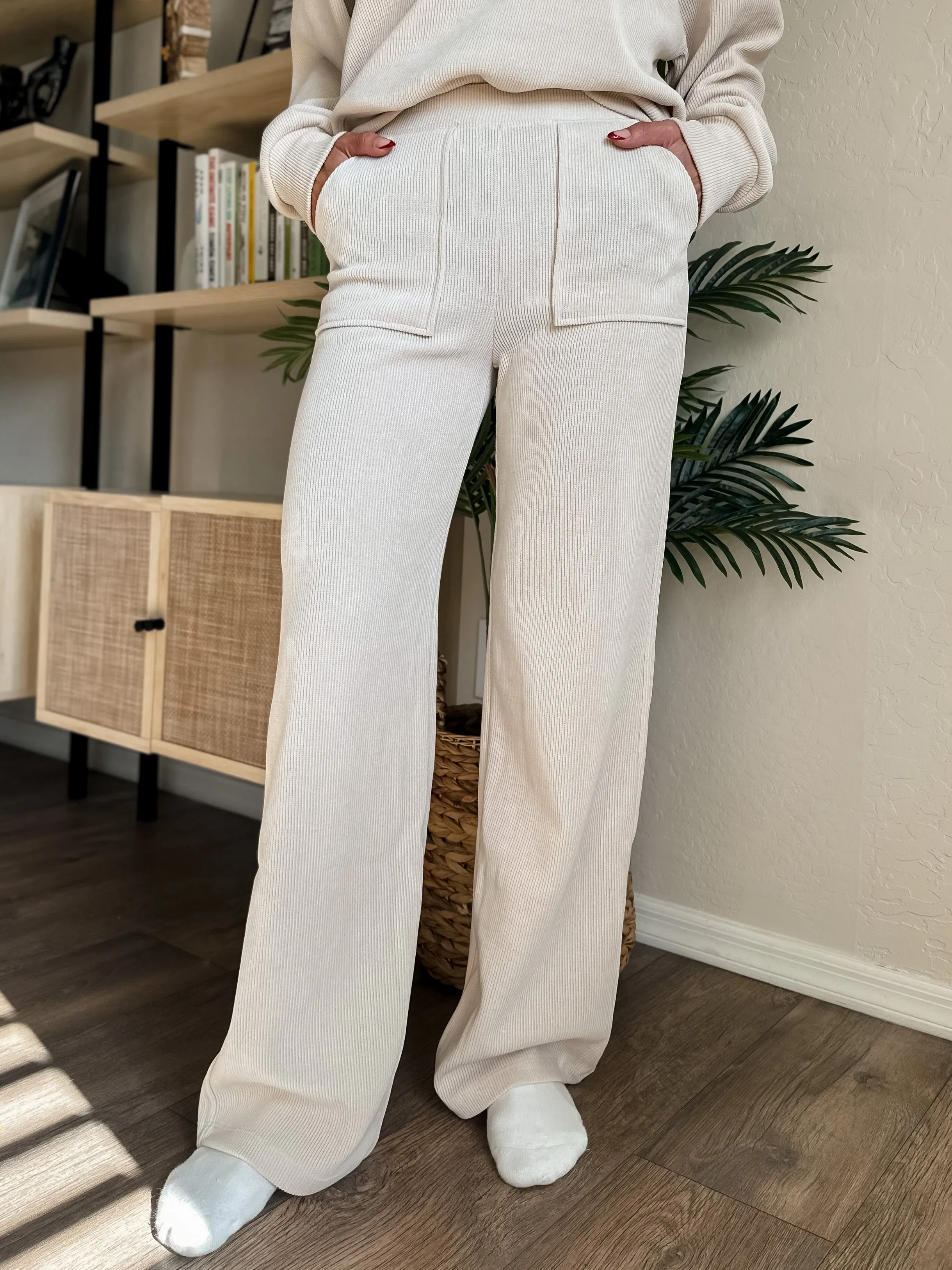 Wide Leg Corduroy Pants - Ivory